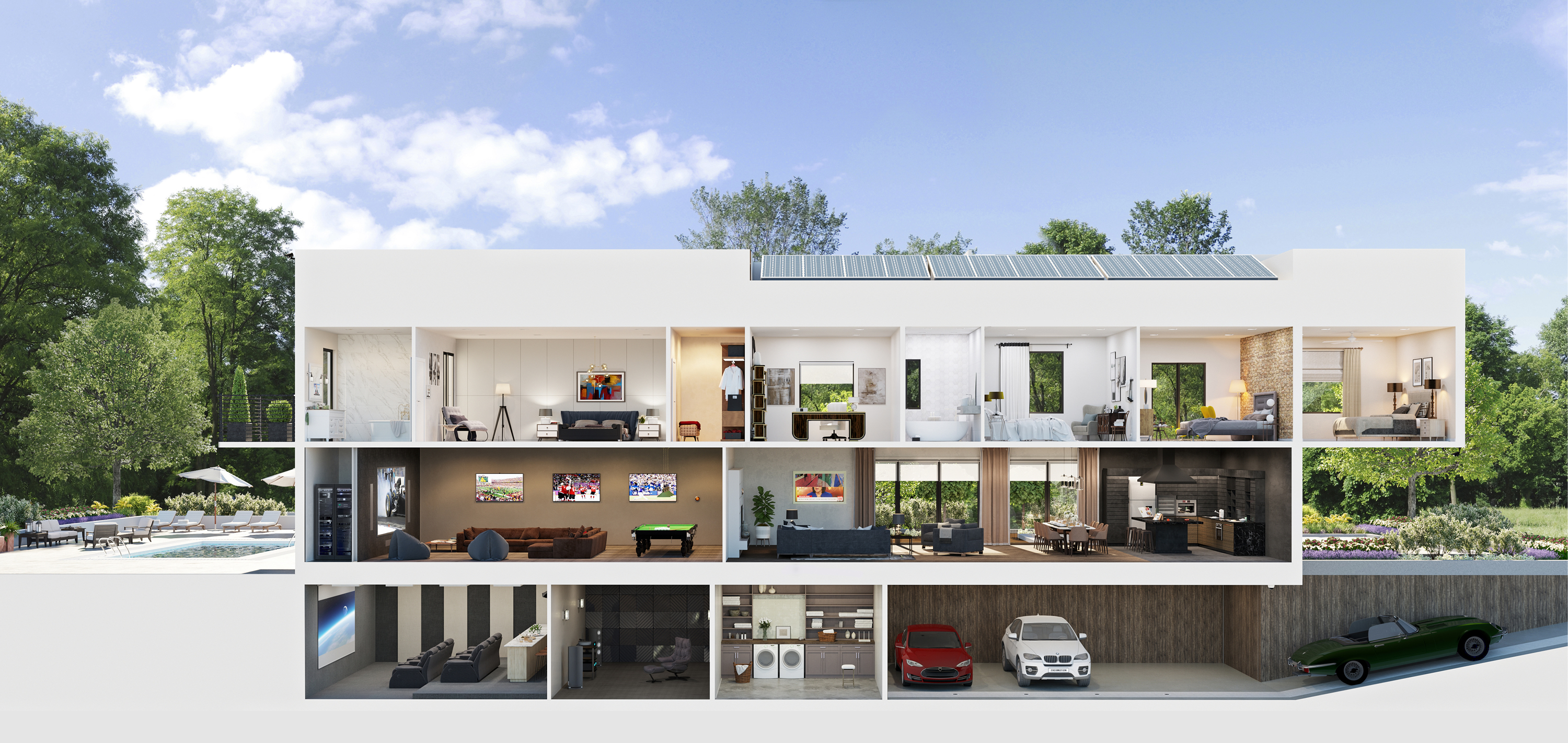 Cross section view of a modern home